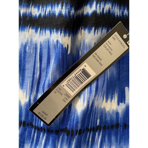 TAHARI Women’s Blue Ikat Print Linen Sheath Dress Plus Size 24W Resort Coastal - Picture 9 of 9